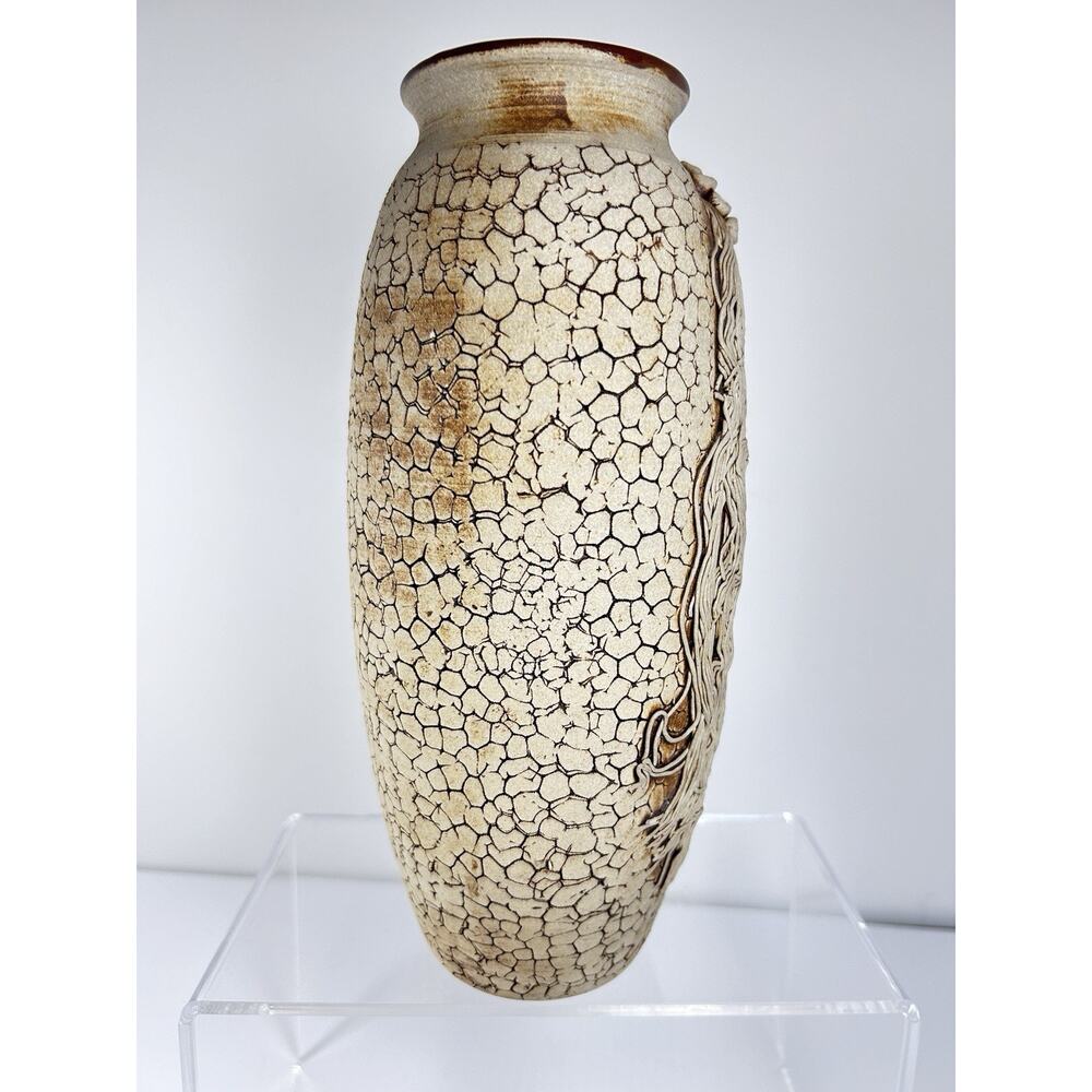 Wartook Pottery Australia Vase Gum Leaf Design Hand Crafted 9" Vintage Primitive - Picture 5 of 8